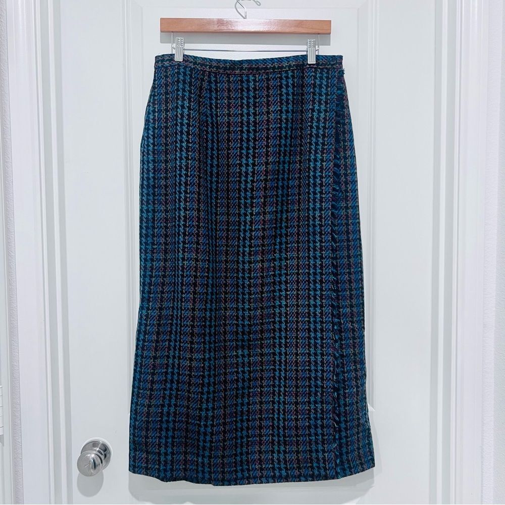 Haymaker Women's Vintage Plaid Midi Blanket Wrap Skirt Size 14 Fringe USA Made